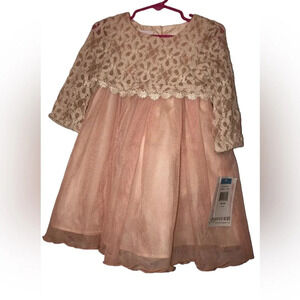 BONNIE JEAN Baby Girls Peach & Tan Dress Lace Tulle Sz 24m NWT Flower Girl